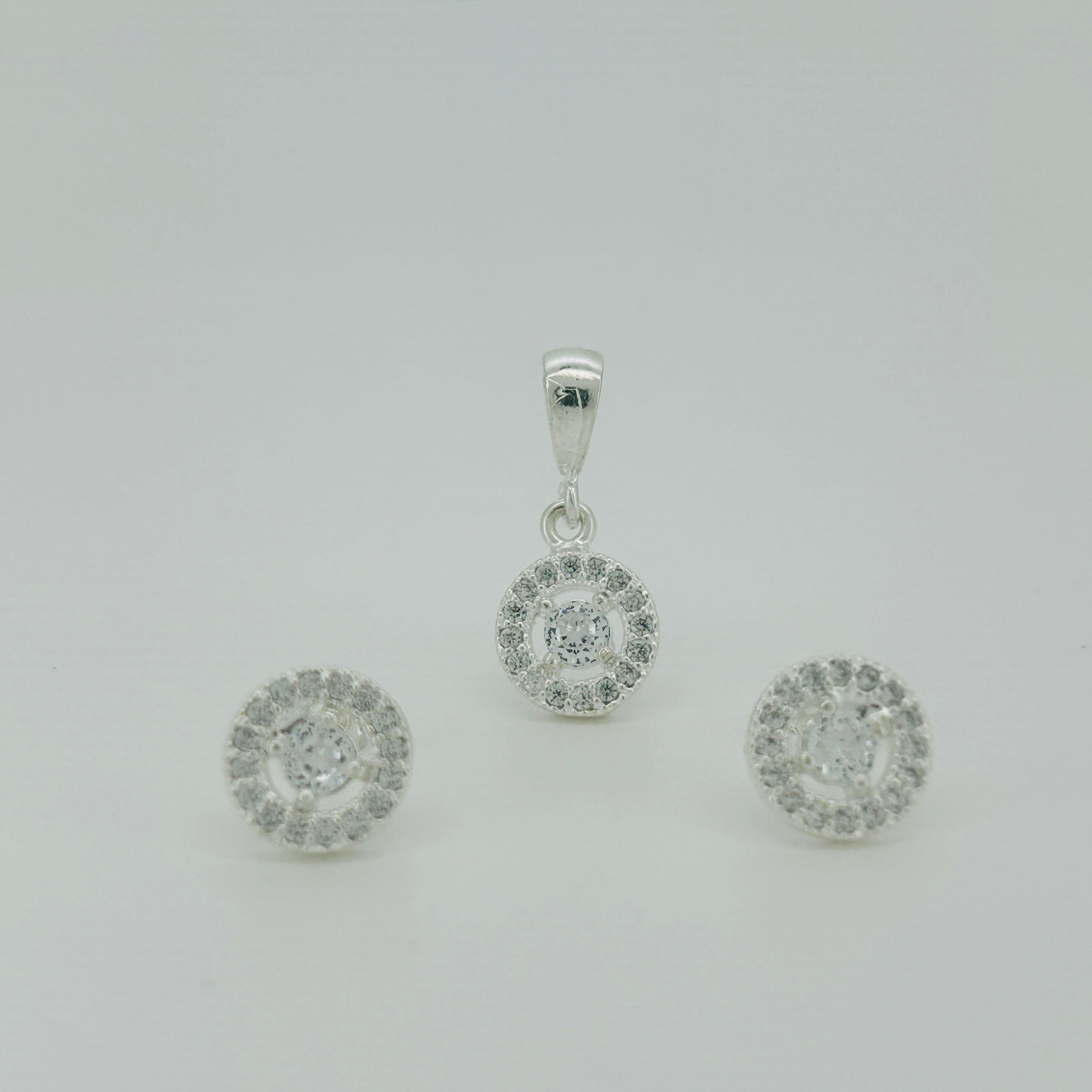 Juego plata circonia redondo circonia central