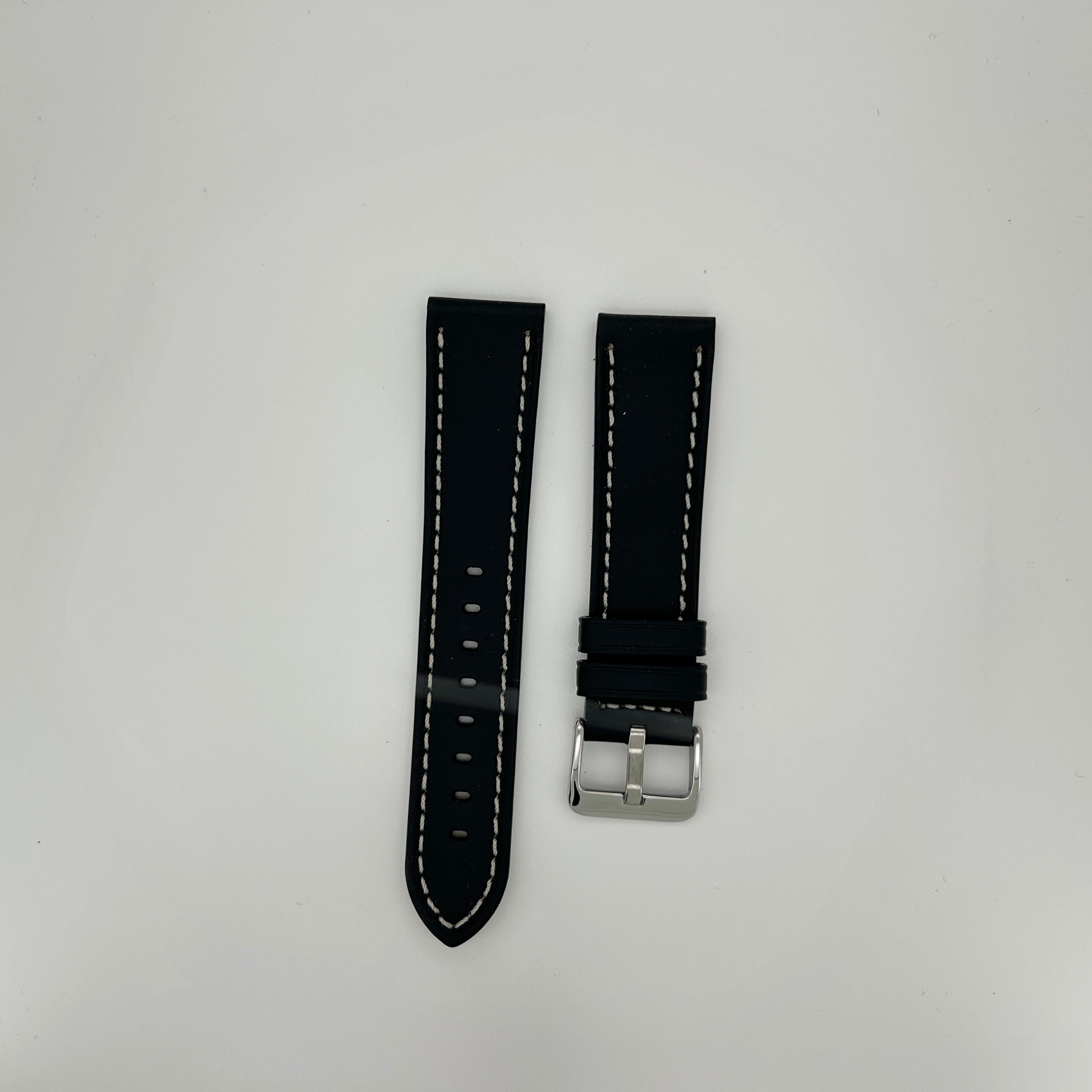 Correa piel Bongon 1610CB 22mm negro costura blanco