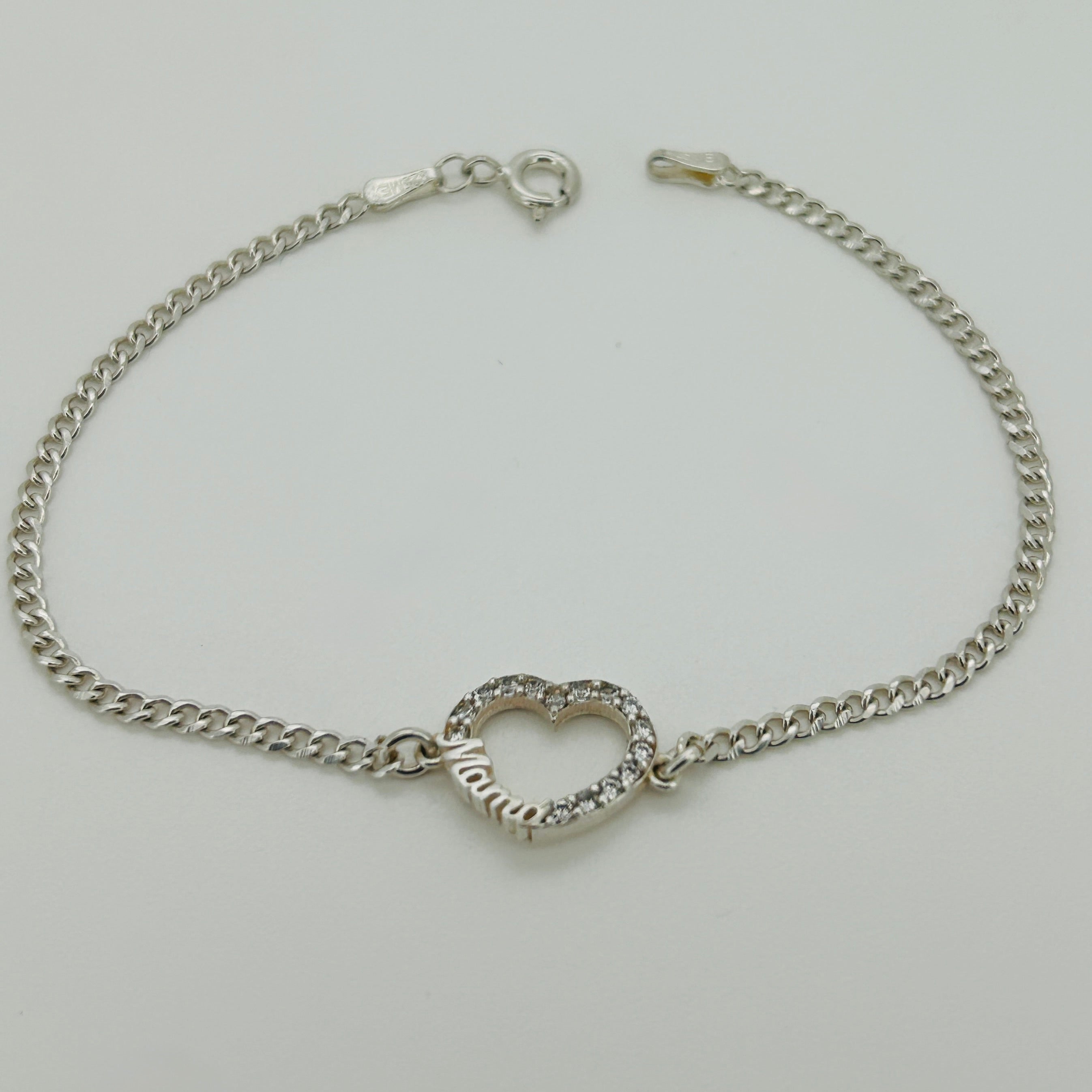 Pulsera plata circonia corazon-mama
