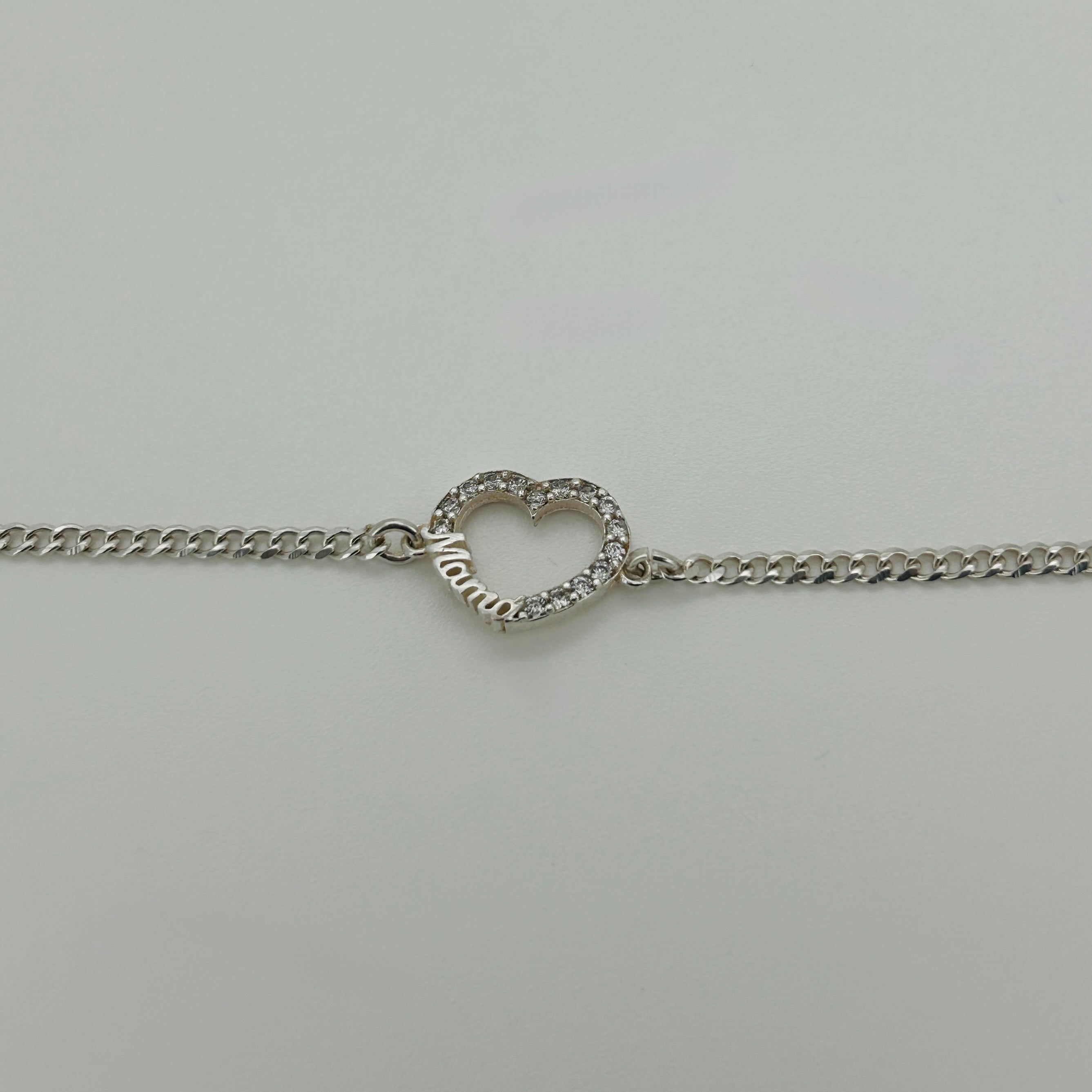 Pulsera plata circonia corazon-mama