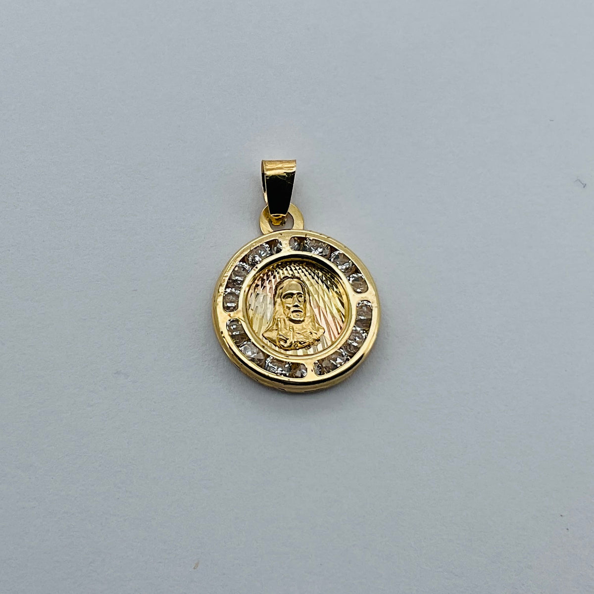 Medalla 10k S Corazon redondo bisel circonia 13mm