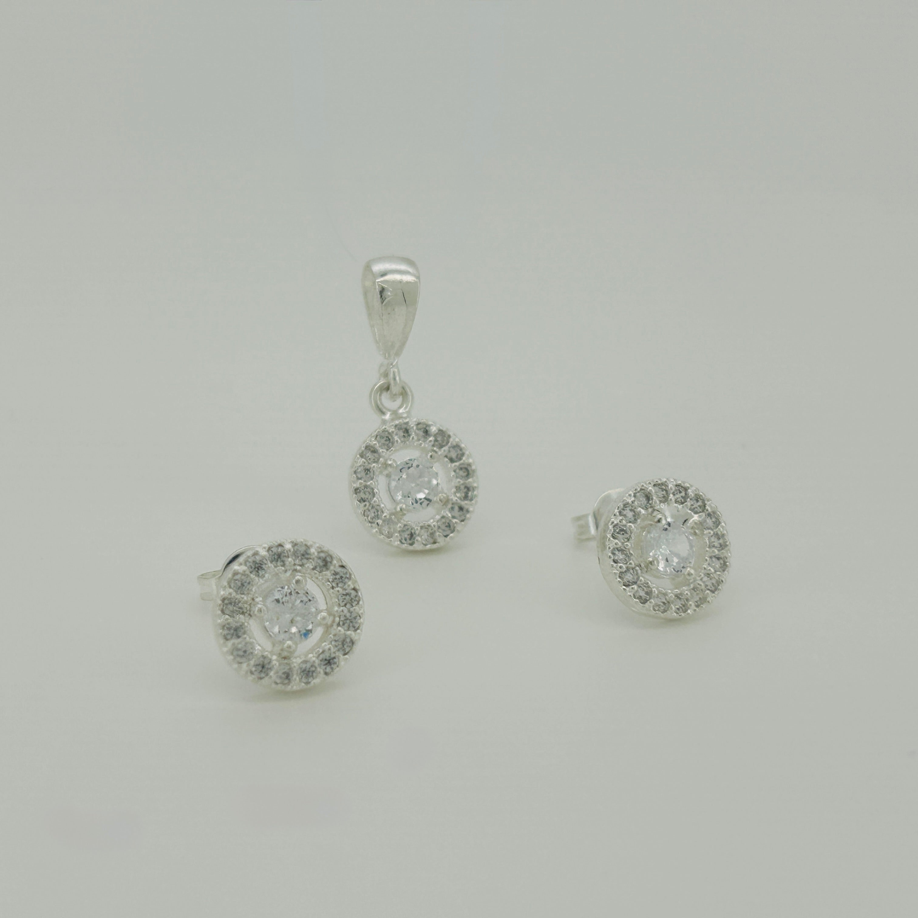 Juego plata circonia redondo circonia central