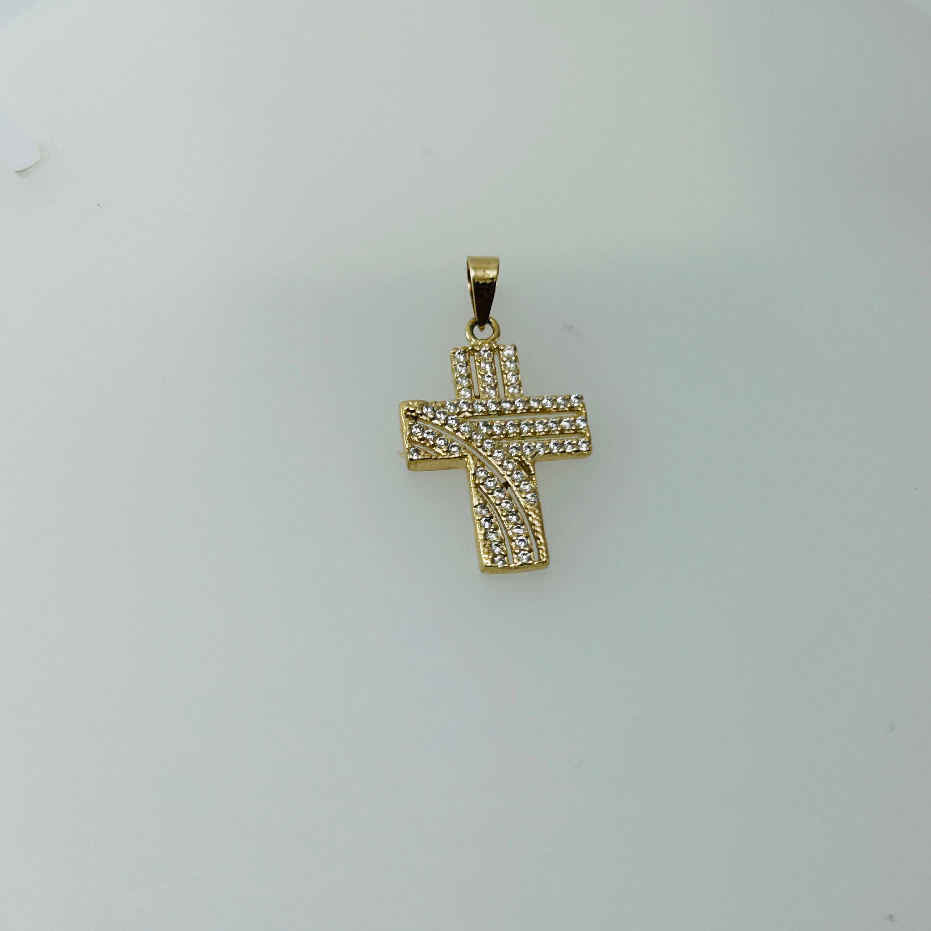 Cruz 10k plana decorada con circonias 19x14mm