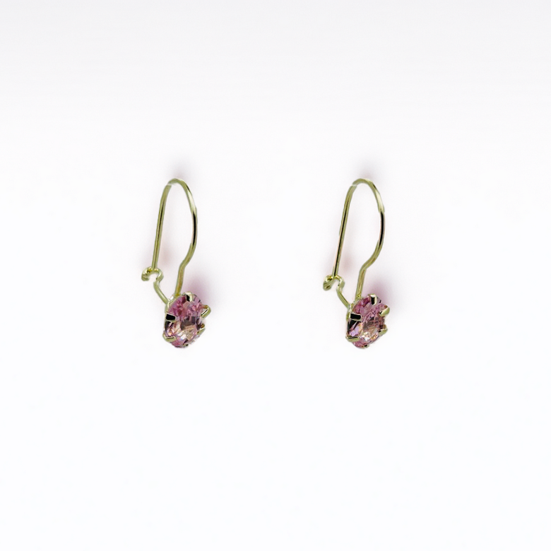 Arete 10k arillo piedra marquise 6x4 rosa