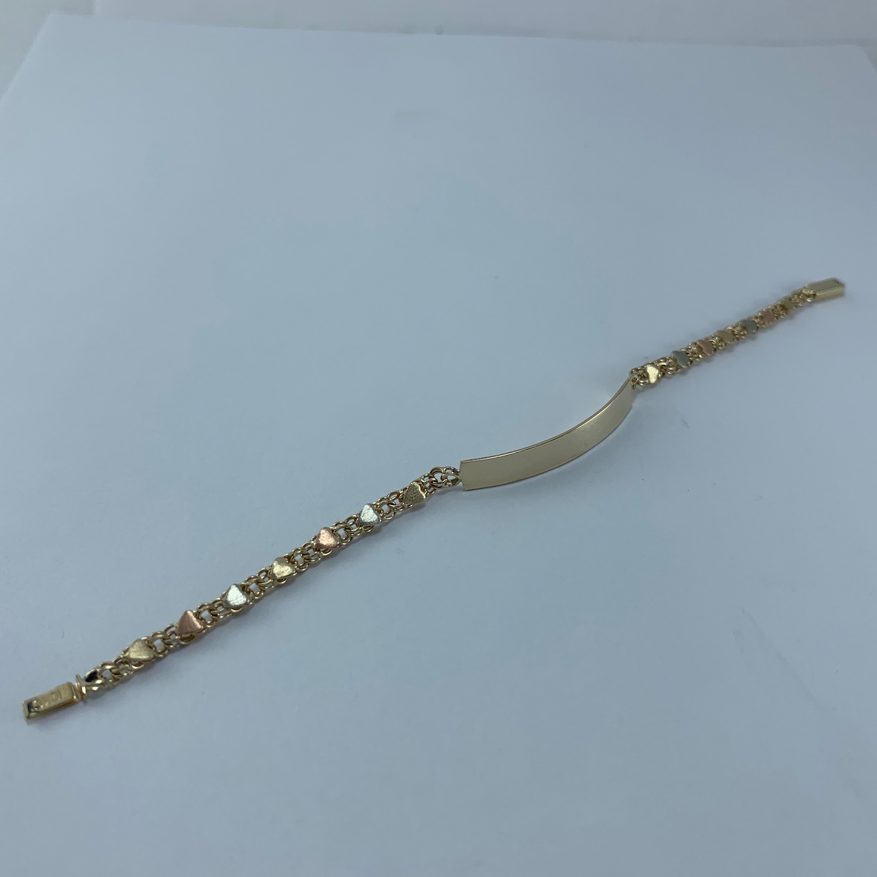 Esclava 10k eslavon florentino corazon 14cms placa 30mm x 4mm