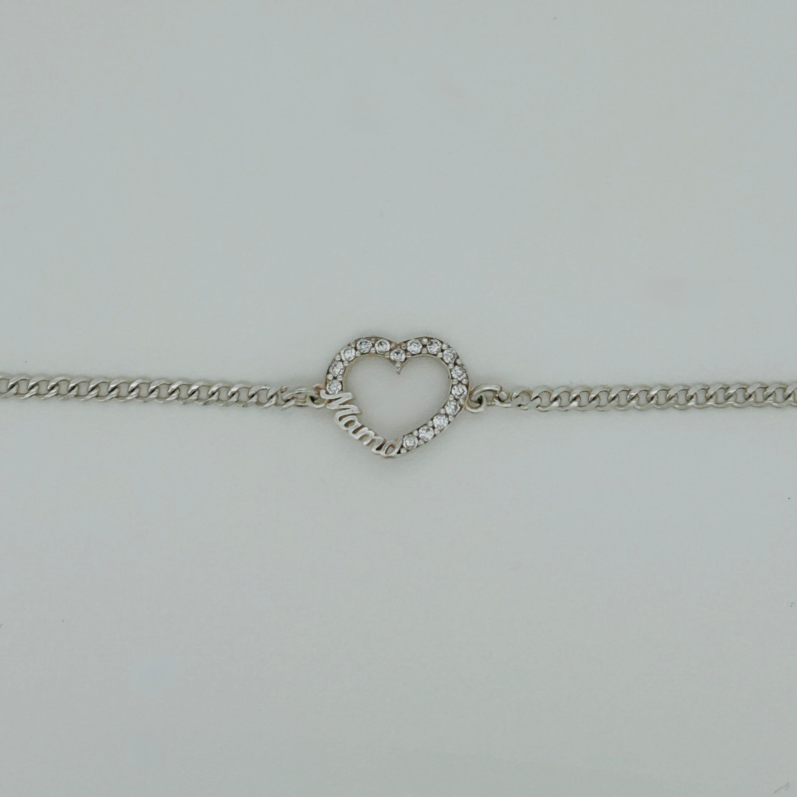 Pulsera plata circonia corazon-mama