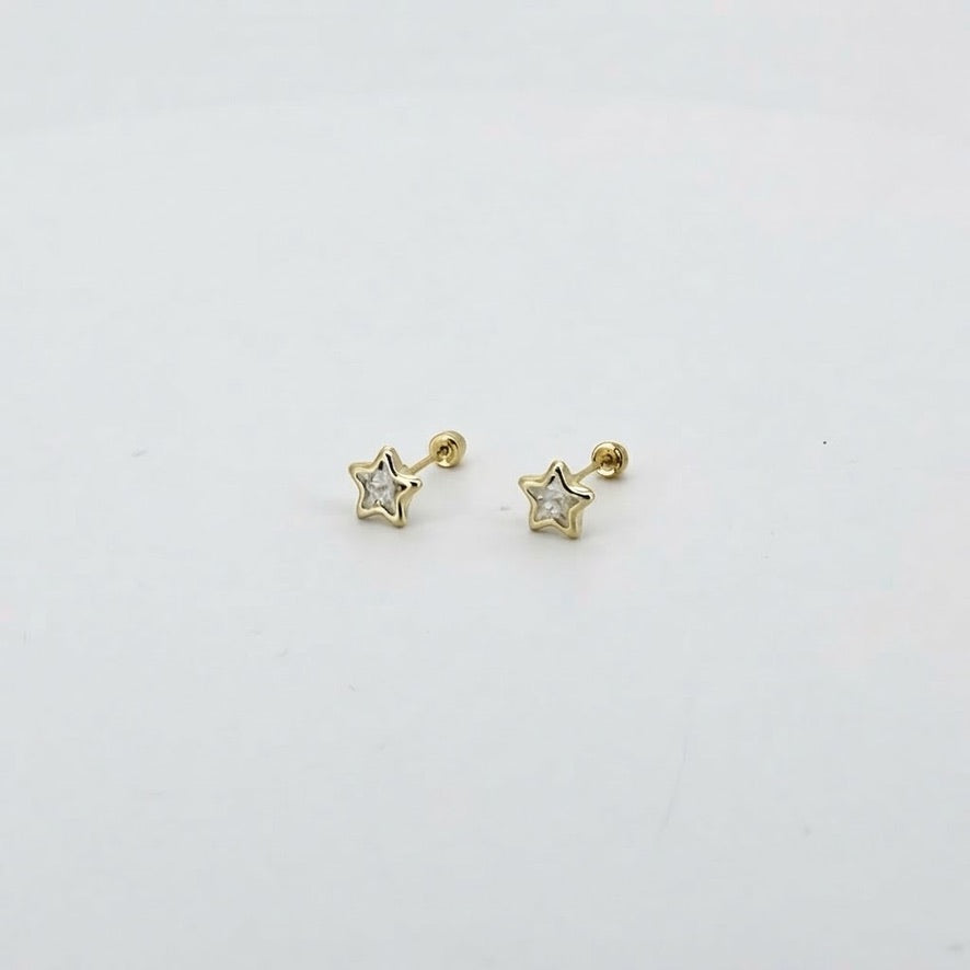 Broqueles 10k circonia estrella biselado  5x5mm