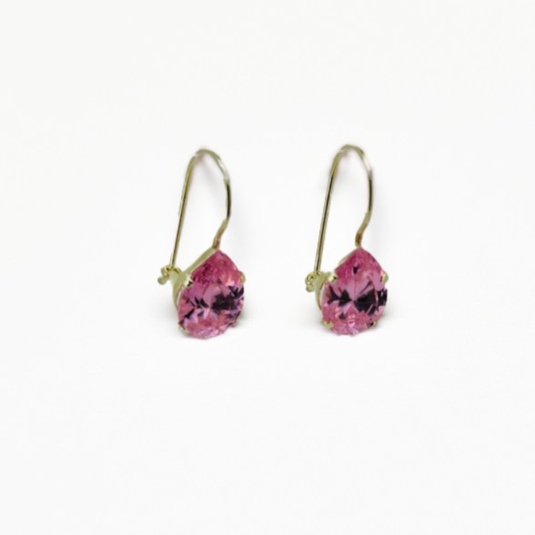 Aretes 10k Piedra gota 8x6 rosa