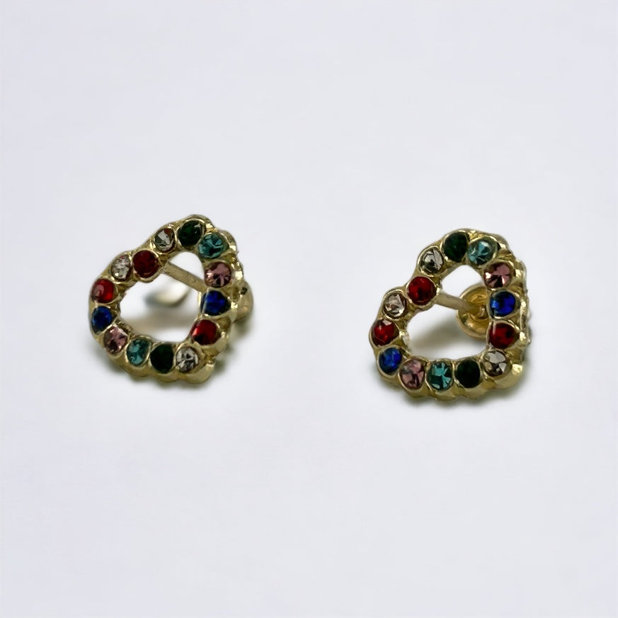 Broquel 10k Corazon circonias Colores.