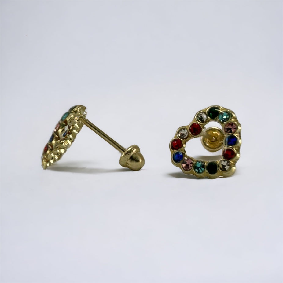 Broquel 10k Corazon circonias Colores.