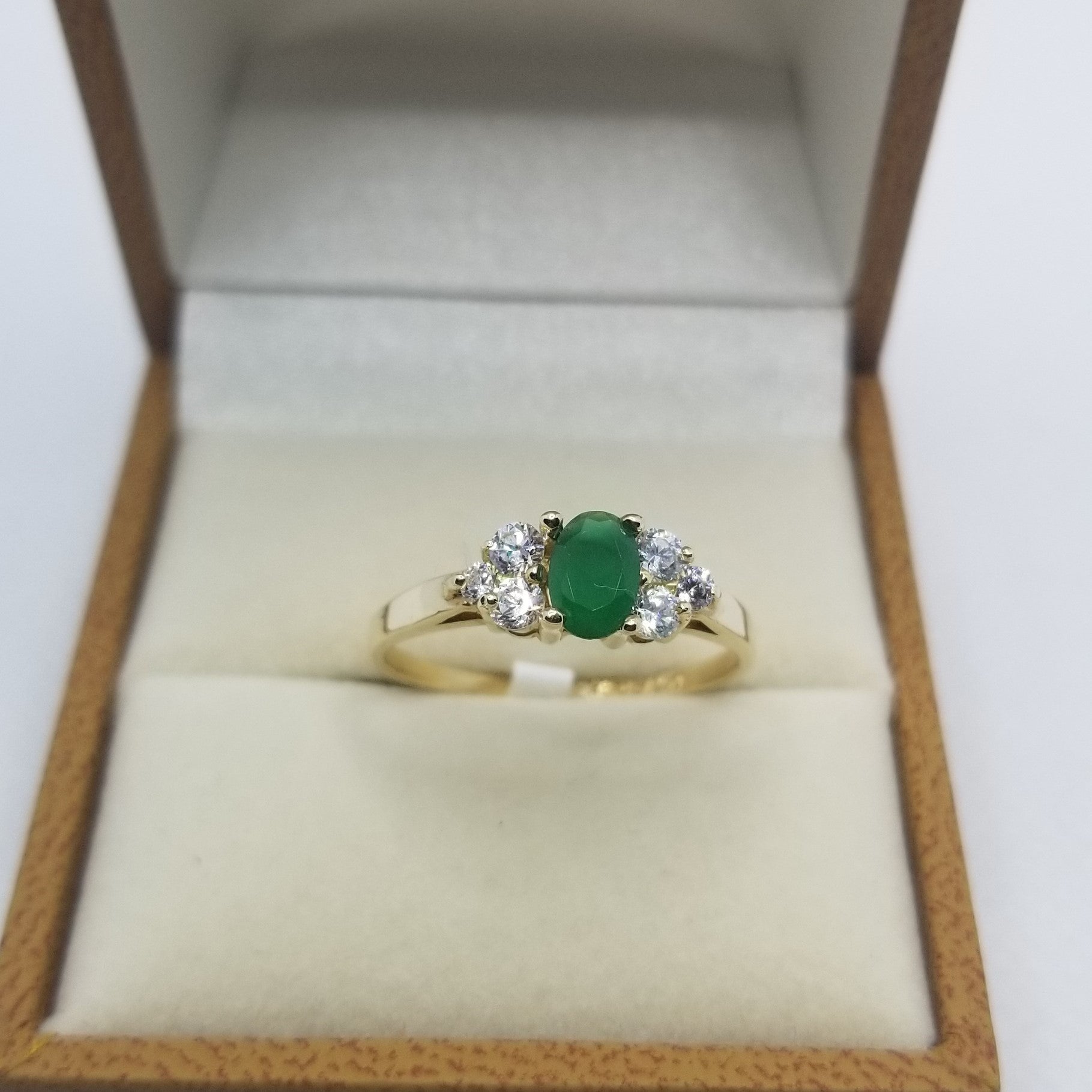 Anillo Dama  10k Circonia Verde oval central