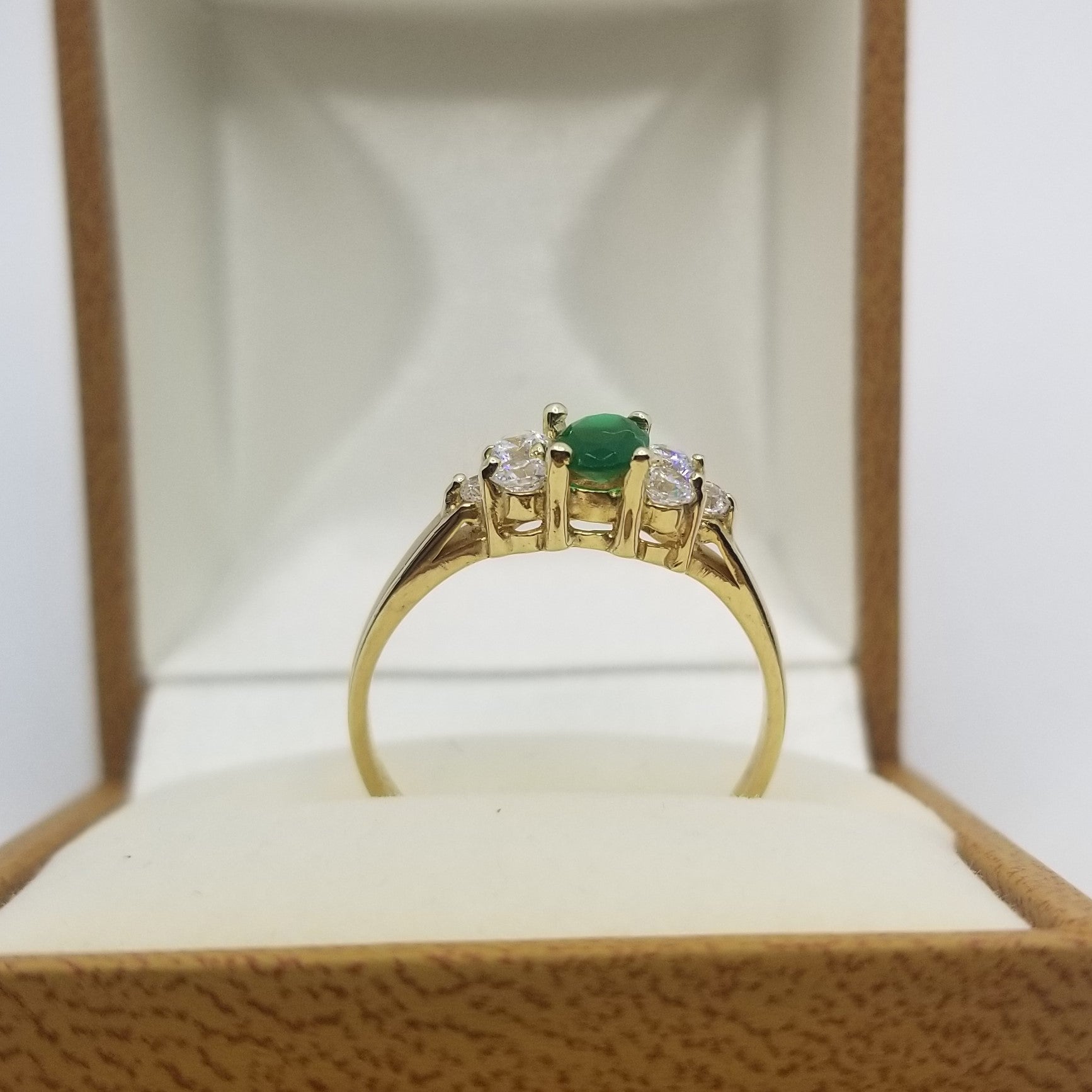 Anillo Dama  10k Circonia Verde oval central