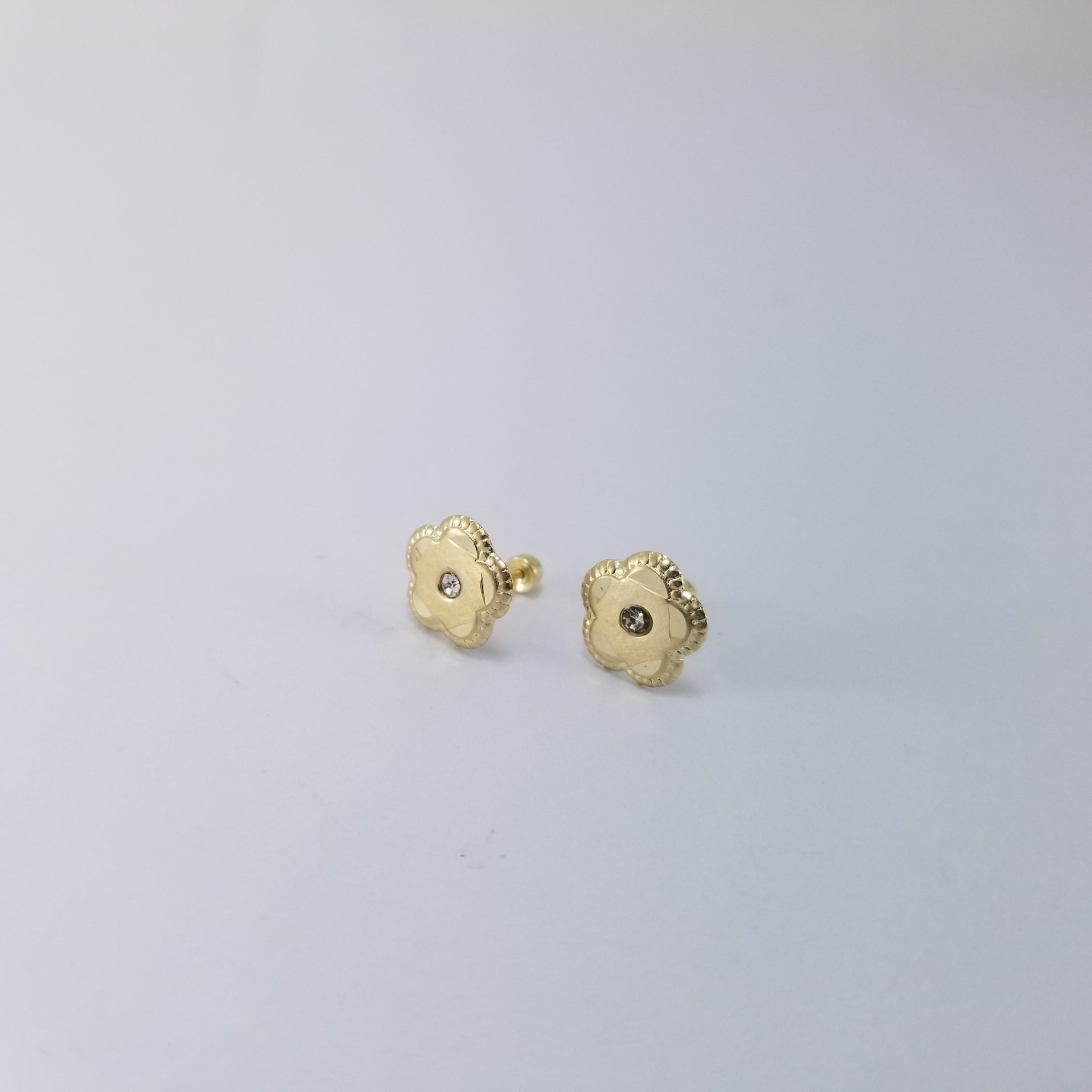 Broqueles 10k  Flor Diamantada 9mm