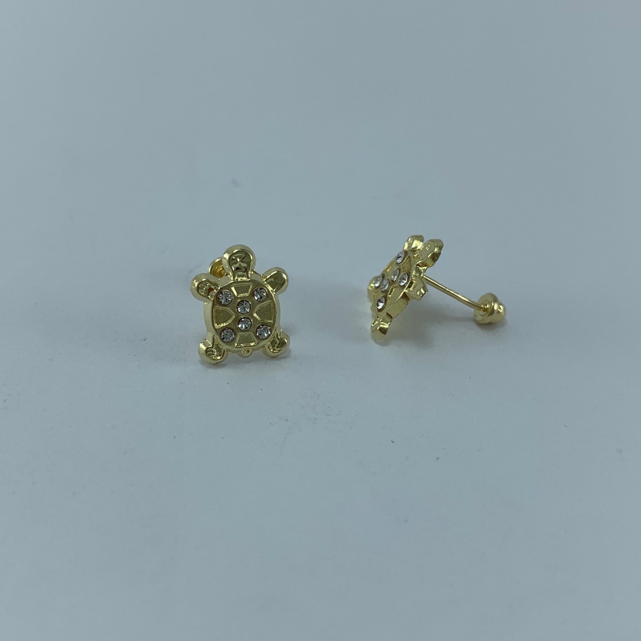 Broqueles 10k Figura Tortuga c piedras