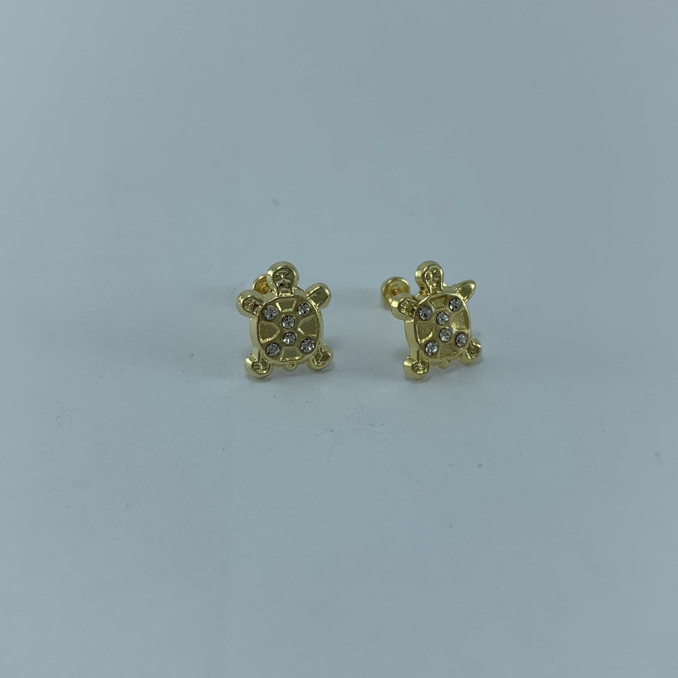 Broqueles 10k Figura Tortuga c piedras