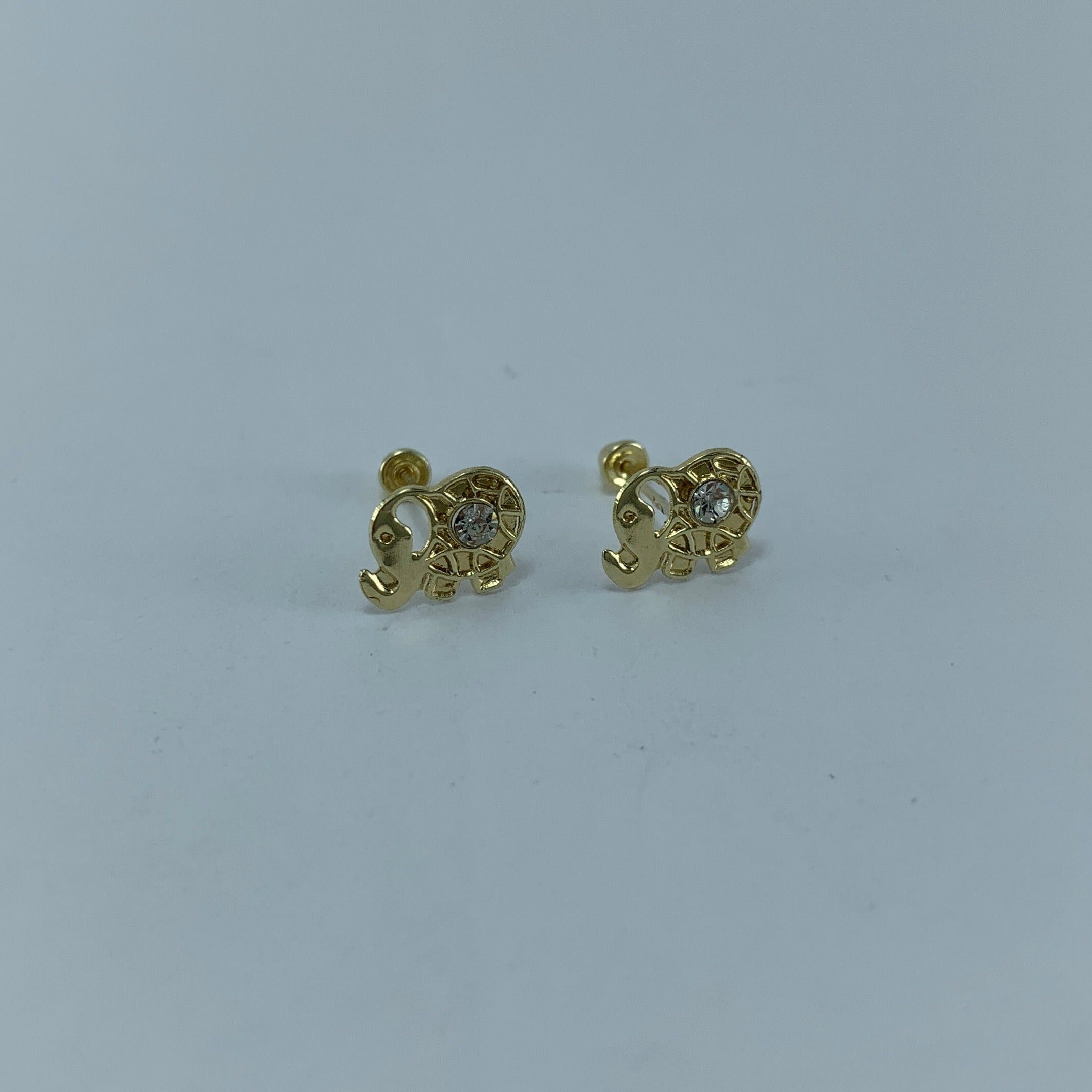 Broqueles 10k Figura Elefante c piedras