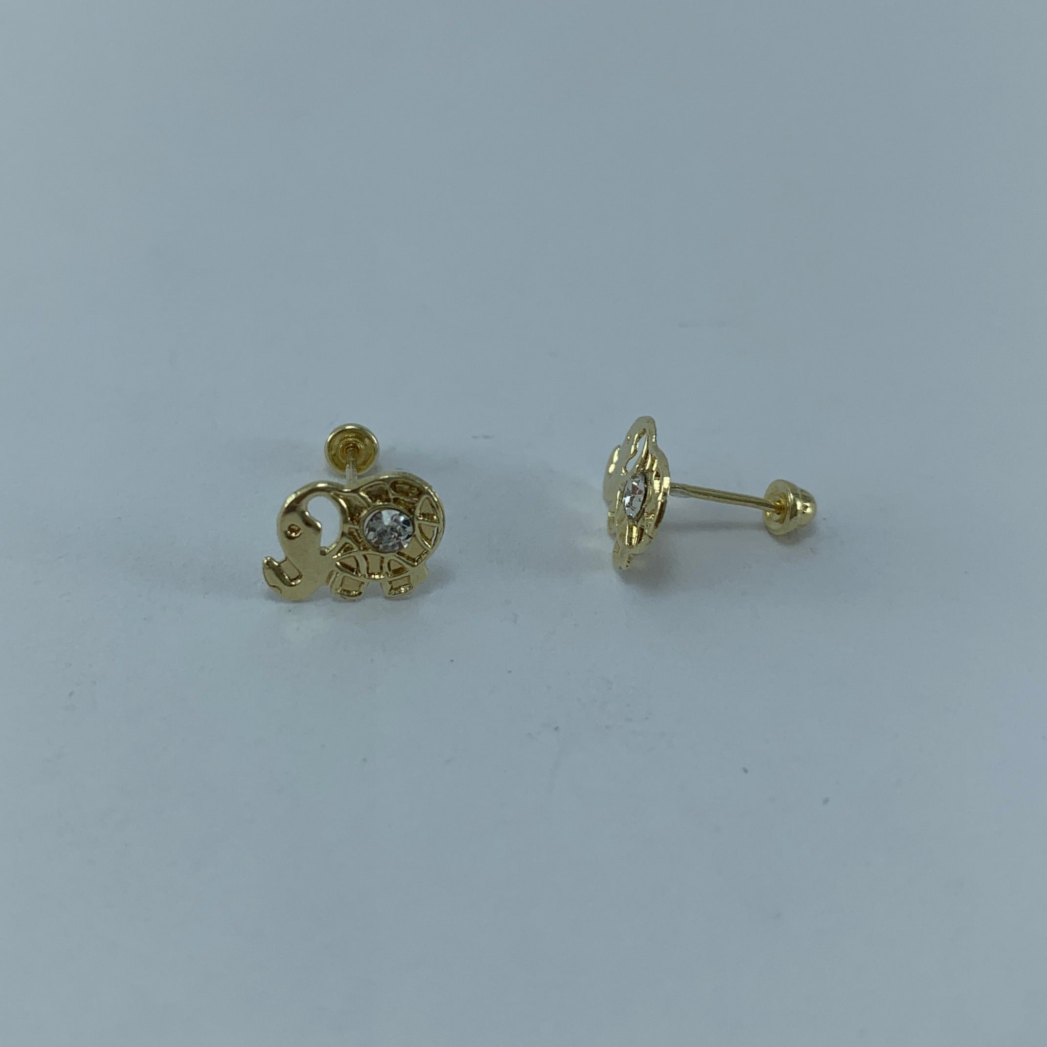 Broqueles 10k Figura Elefante c piedras