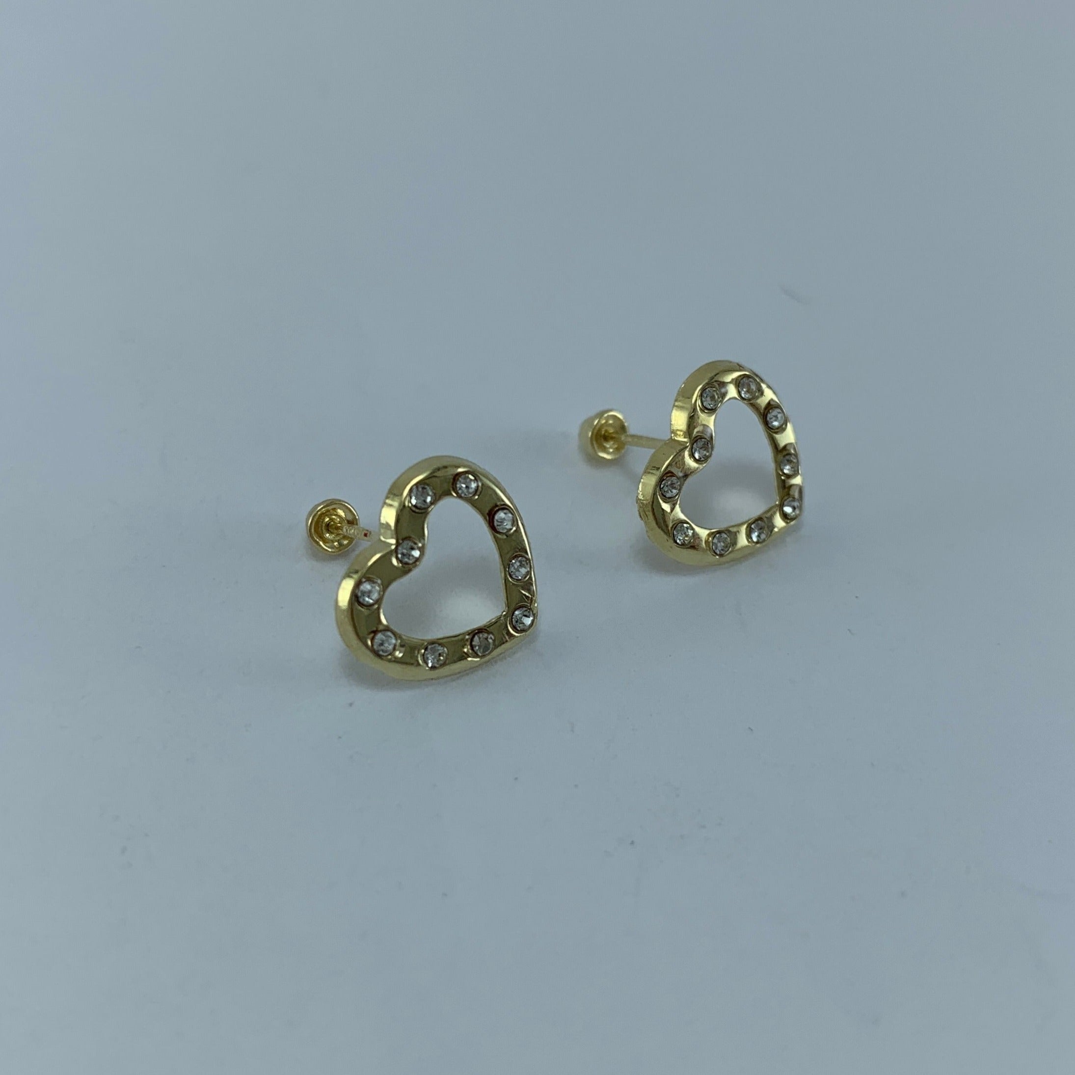 Broqueles 10k Corazon c piedras