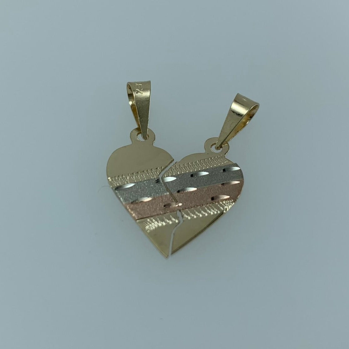 Dije 10k Corazón partido Diamantado lineas