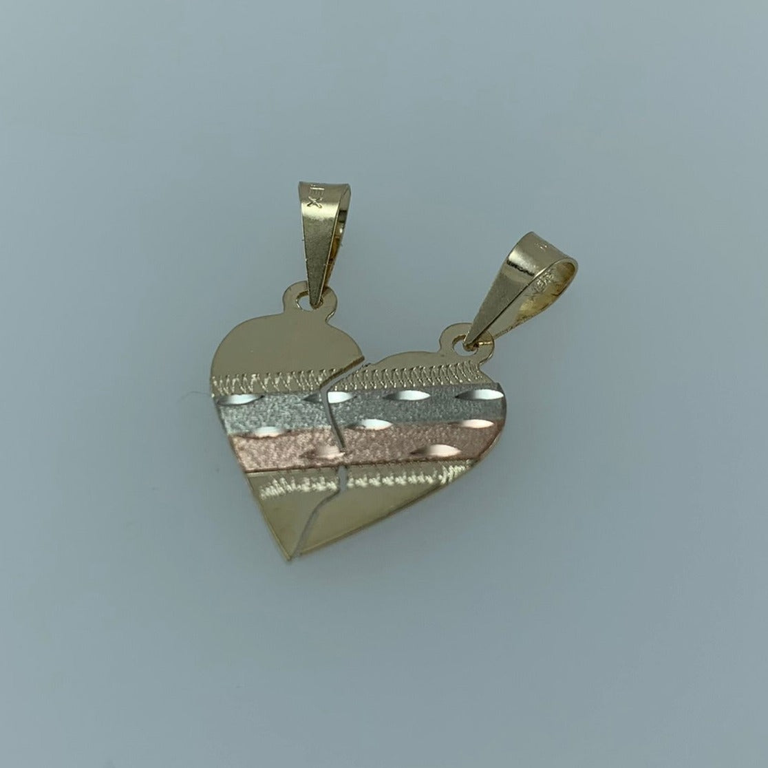 Dije 10k Corazón partido Diamantado lineas