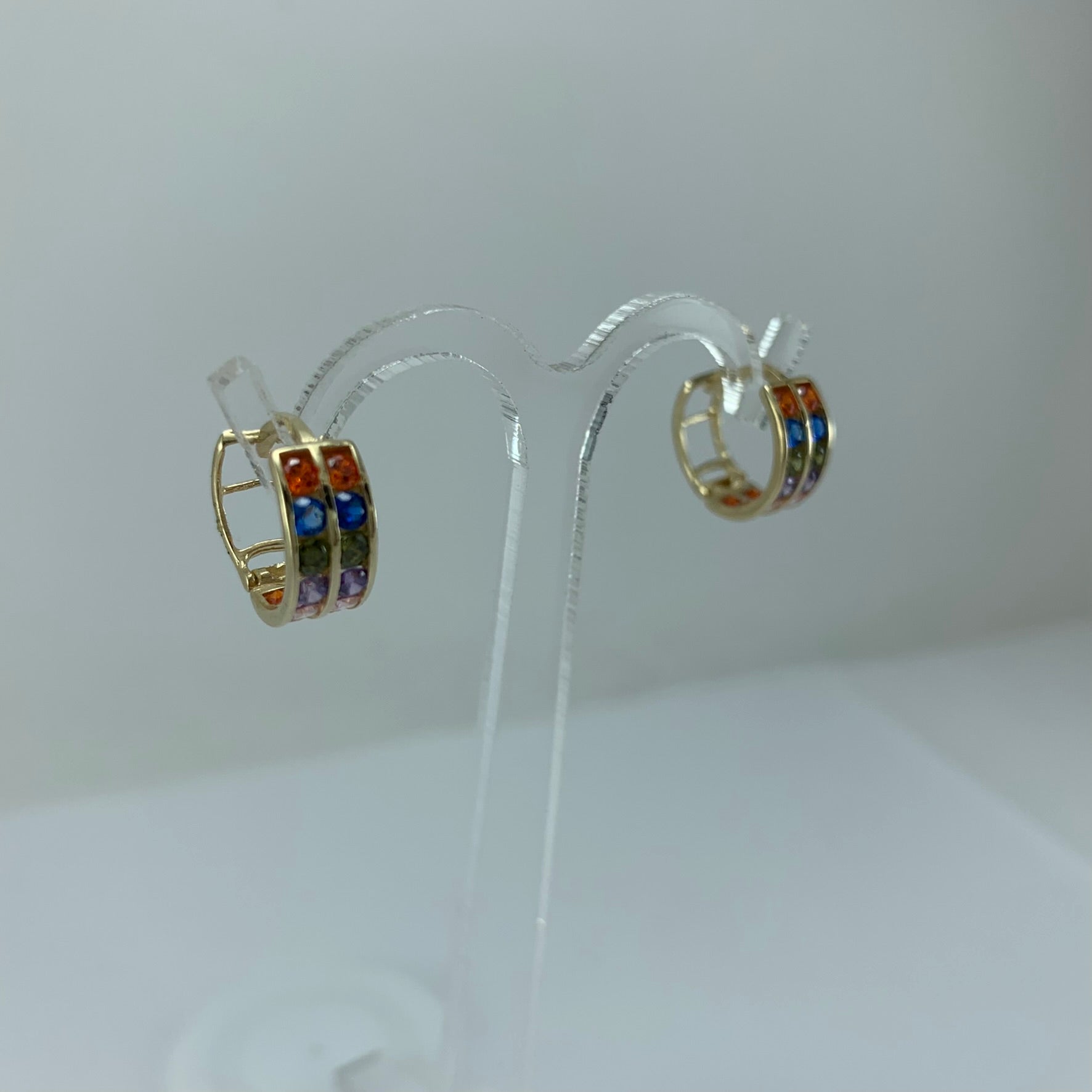 Arracada Huggie Redonda doble fila piedra color 12mm