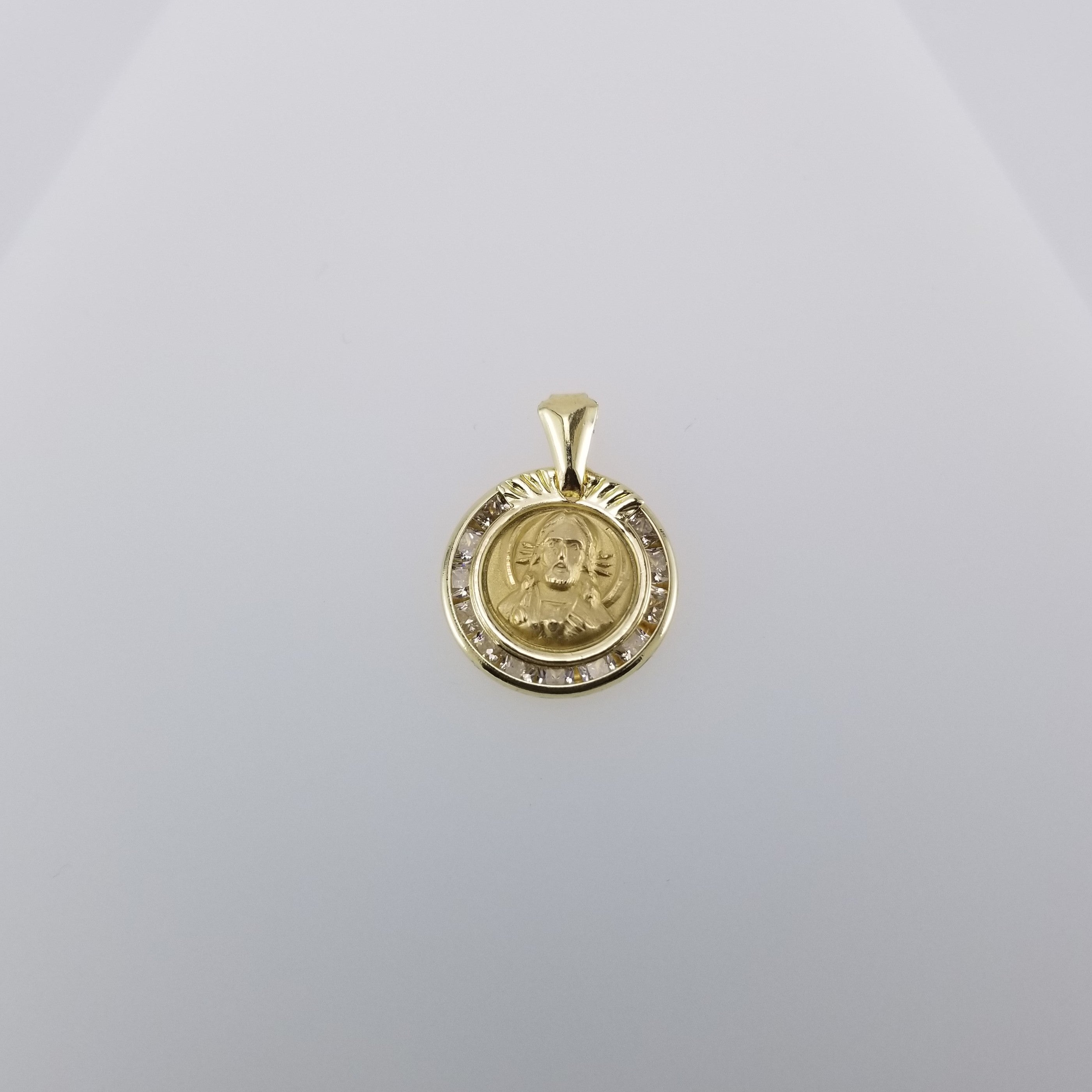 Medalla 10k Sagrado Corazon, Bicel Circonias 14mm