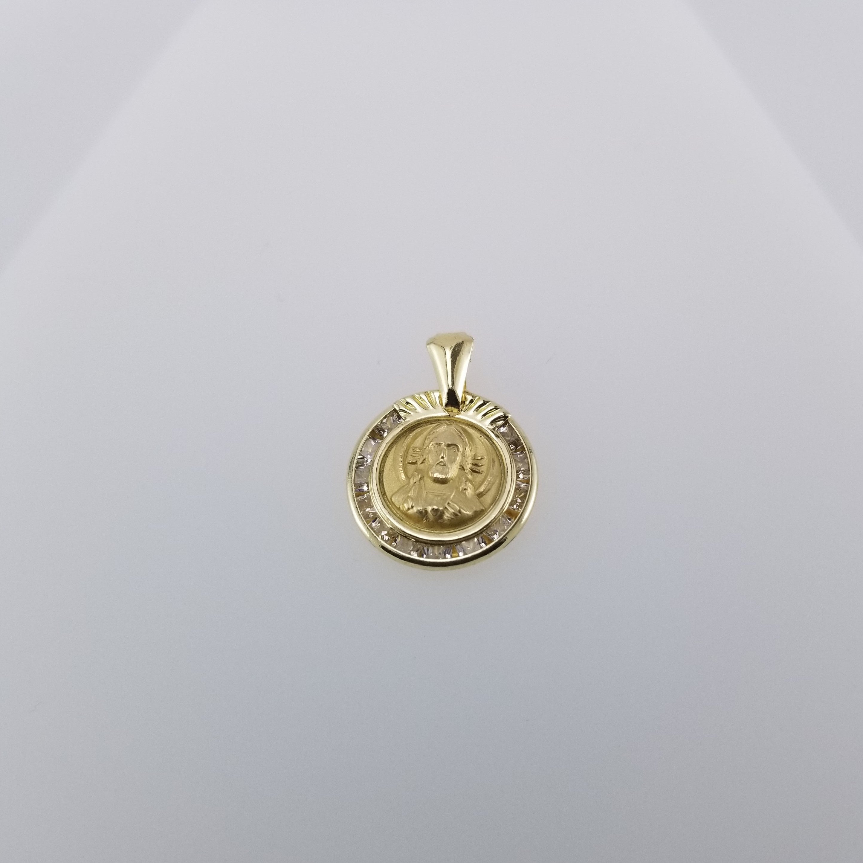 Medalla 10k Sagrado Corazon, Bicel Circonias 14mm
