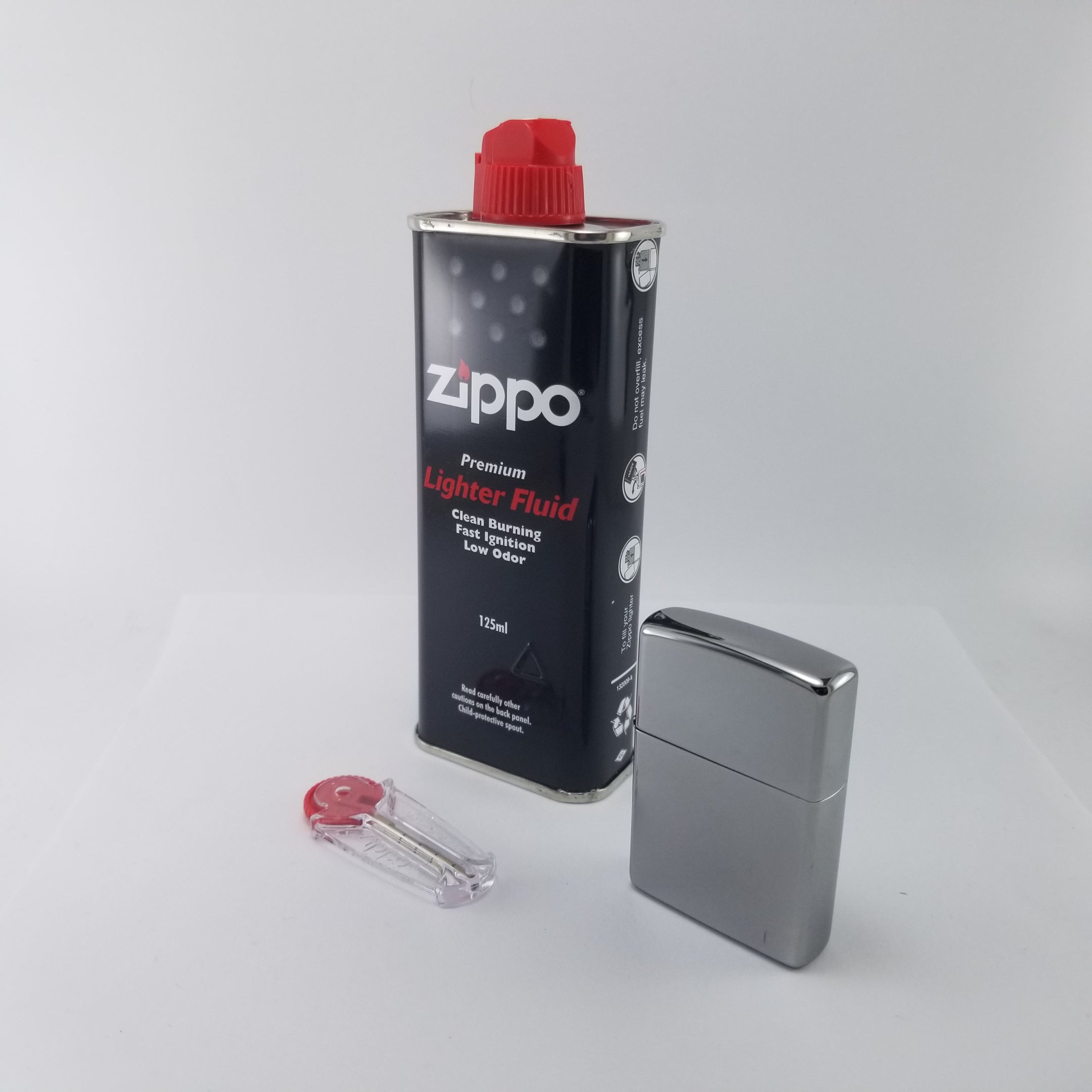 Zippo Set / Encendedor Brillante MZ250 Gasolina y Piedra