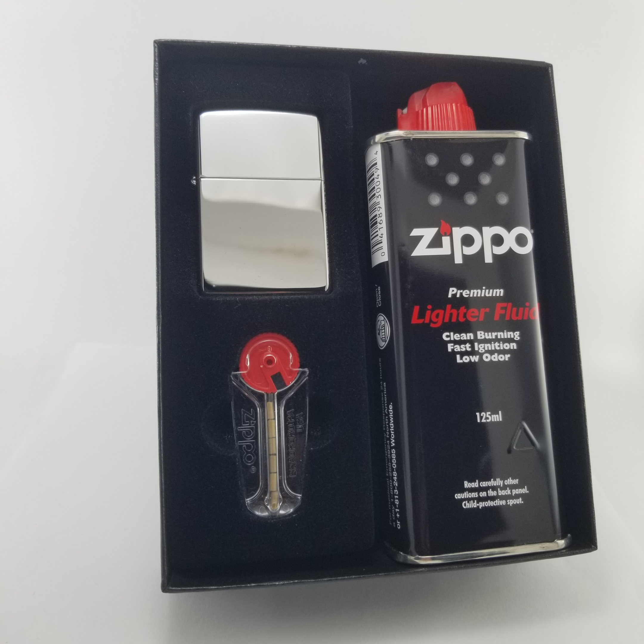 Zippo Set / Encendedor Brillante MZ250 Gasolina y Piedra